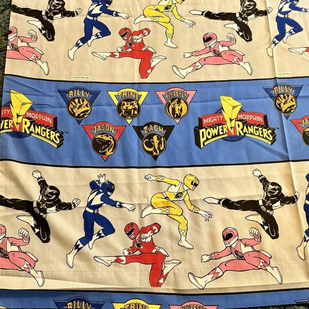 VTG Power Rangers Flat Sheet Twin 1994 Characters Jason Zach